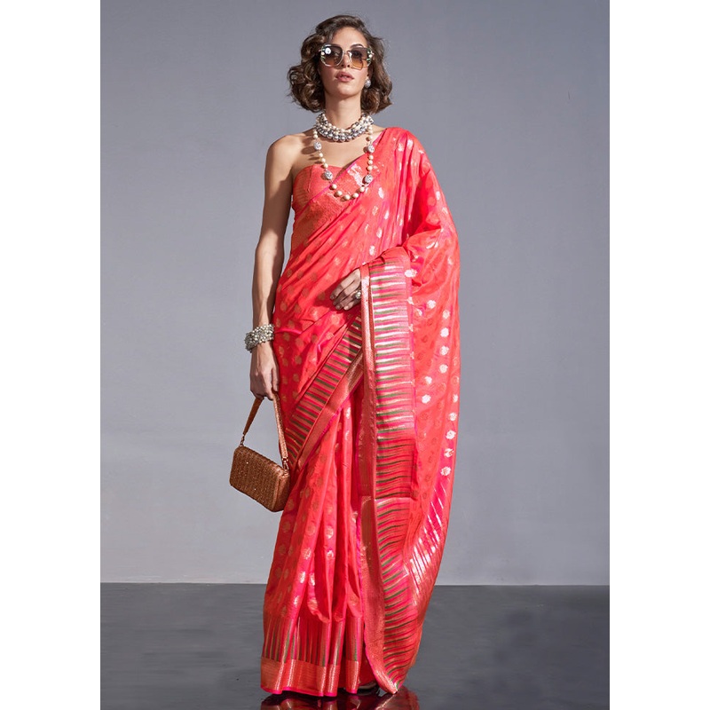 Pink Spun Silk Saree With Blouse Piece - JD986601047