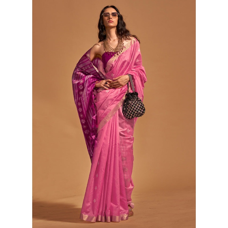 Pink Spun Silk Saree With Blouse Piece - JD986601048