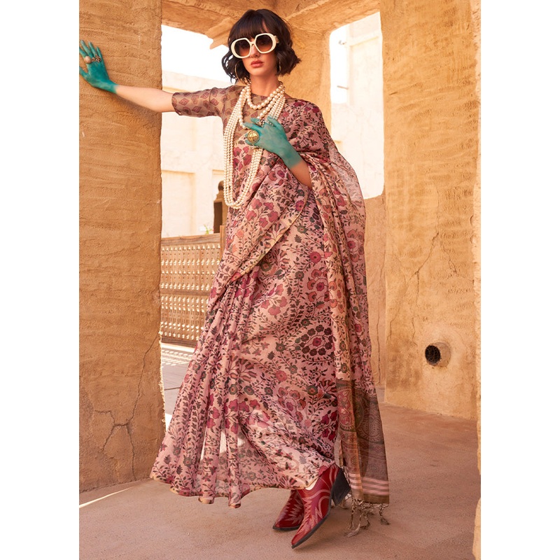 Pink Spun Silk Saree With Blouse Piece - JD986601063