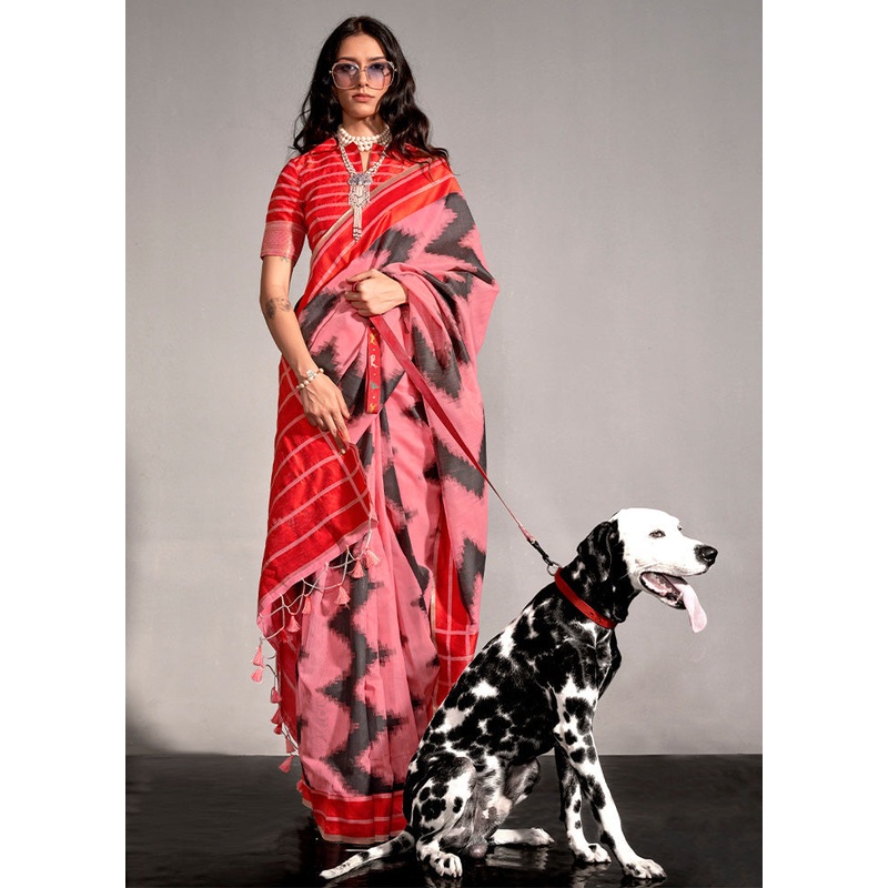 Pink Spun Silk Saree With Blouse Piece - JD986601069