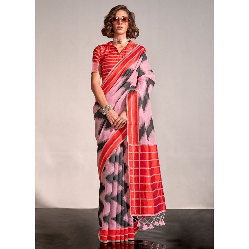 Pink Spun Silk Saree With Blouse Piece - JD986601071
