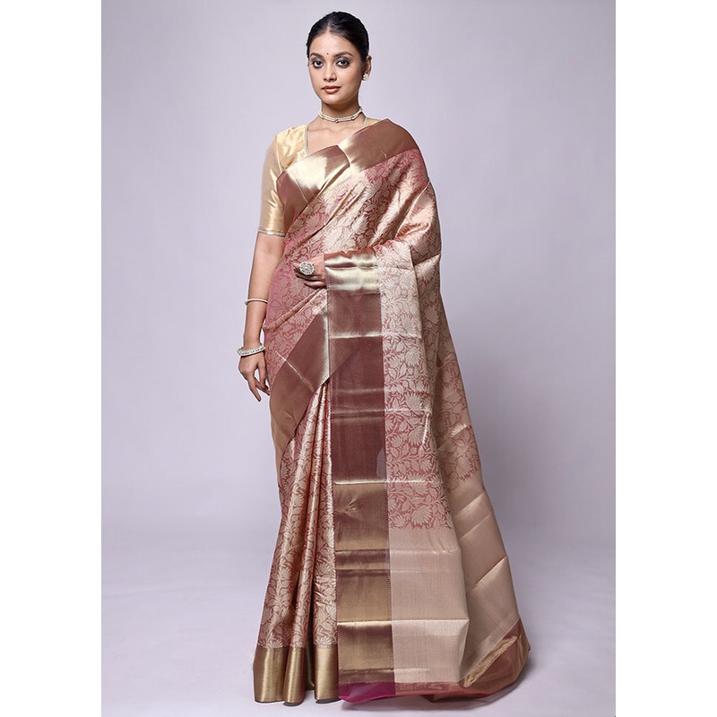 Pink Tissue Silk Saree With Blouse Piece - JD986601198