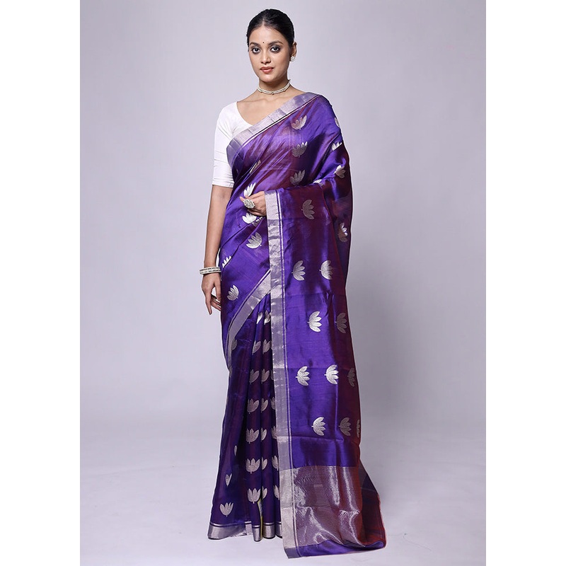 Purple Handloom Chanderi Pure Cotton Saree With Blouse Piece - JD986601191