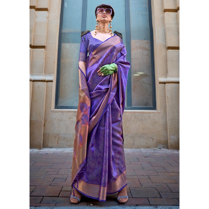 Purple Organza Saree With Blouse Piece - JD986601042