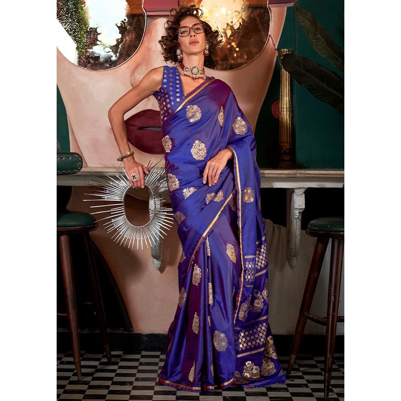 Purple Spun Silk Saree With Blouse Piece - JD986601039
