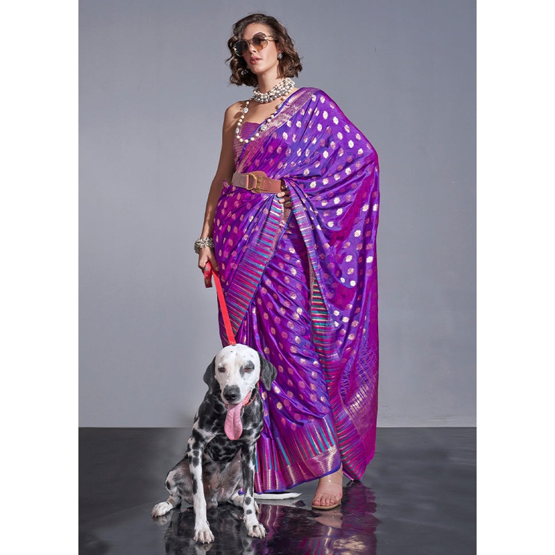 Purple Spun Silk Saree With Blouse Piece - JD986601041