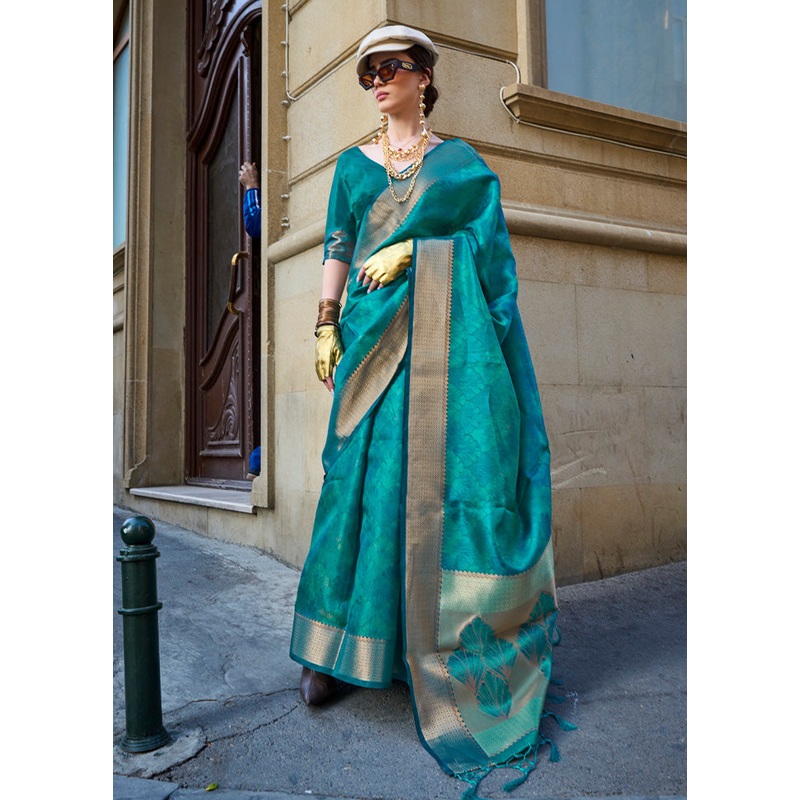 Rama Organza Saree With Blouse Piece - JD986601035