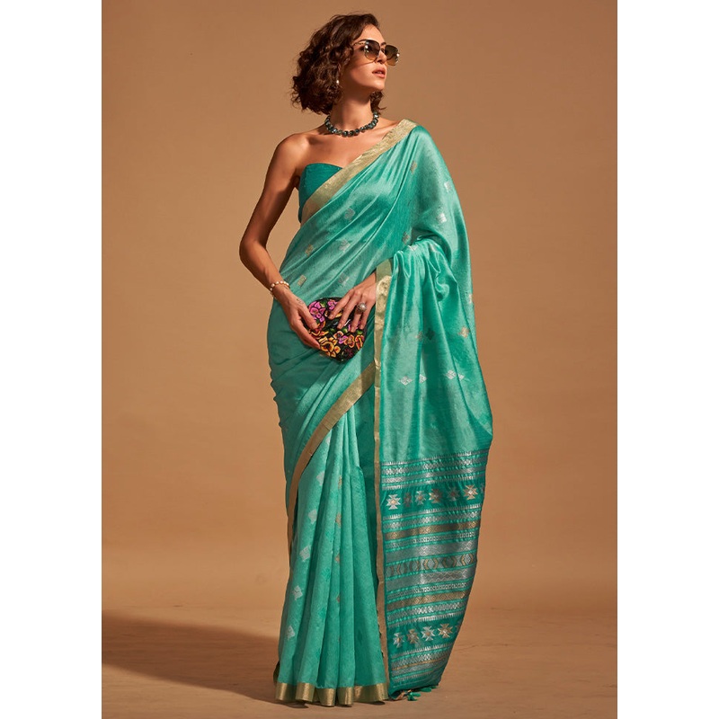 Rama Spun Silk Saree With Blouse Piece - JD986601034
