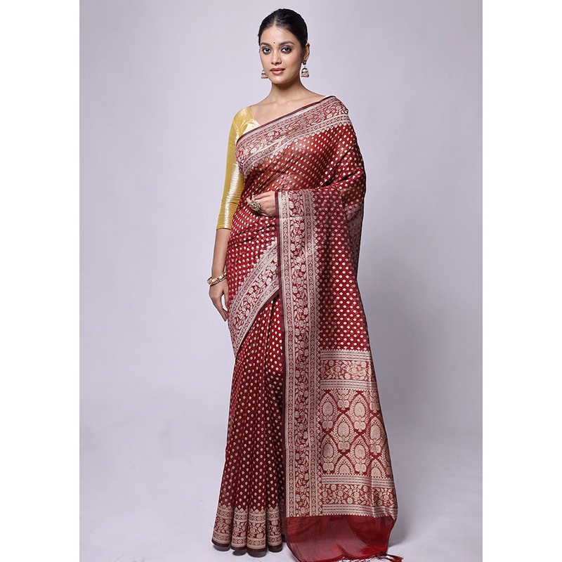 Red Kora Silk Saree With Blouse Piece - JD986601186