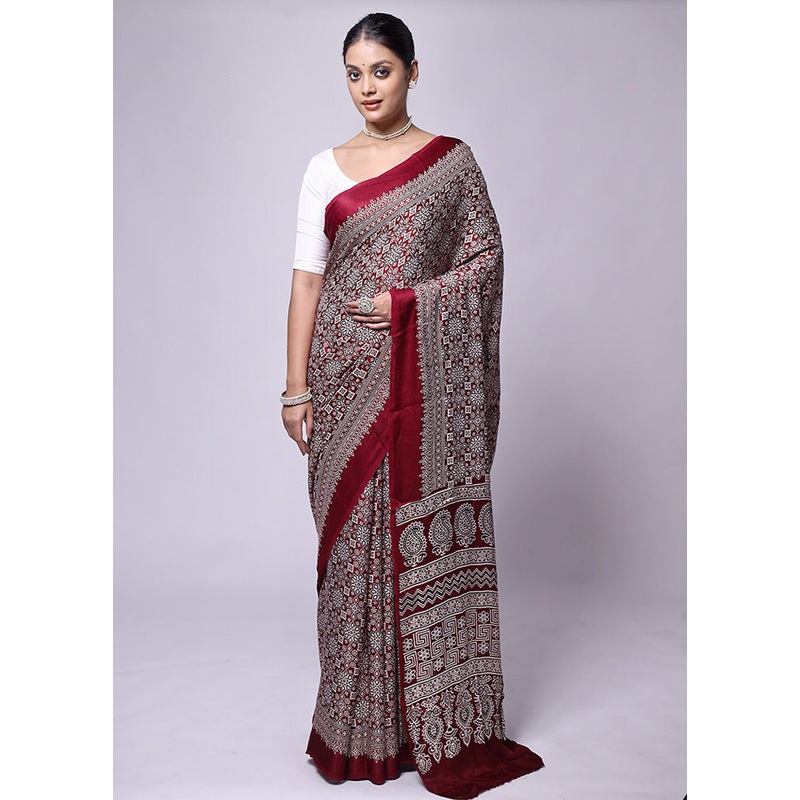 Red Pure Modal Silk Saree Without Blouse Piece - JD986601184