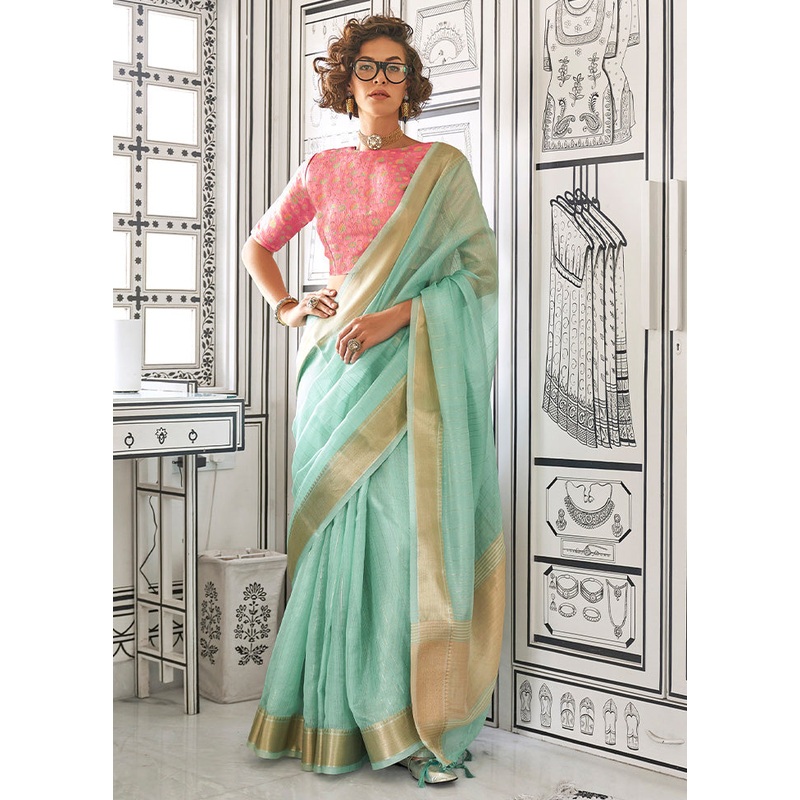 Sky Blue Chiffon Silk Saree With Blouse Piece - JD986601030