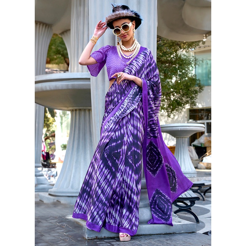 Violet Satin Silk Saree With Blouse Piece - JD986601081
