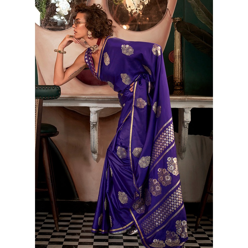 Violet Spun Silk Saree With Blouse Piece - JD986601038