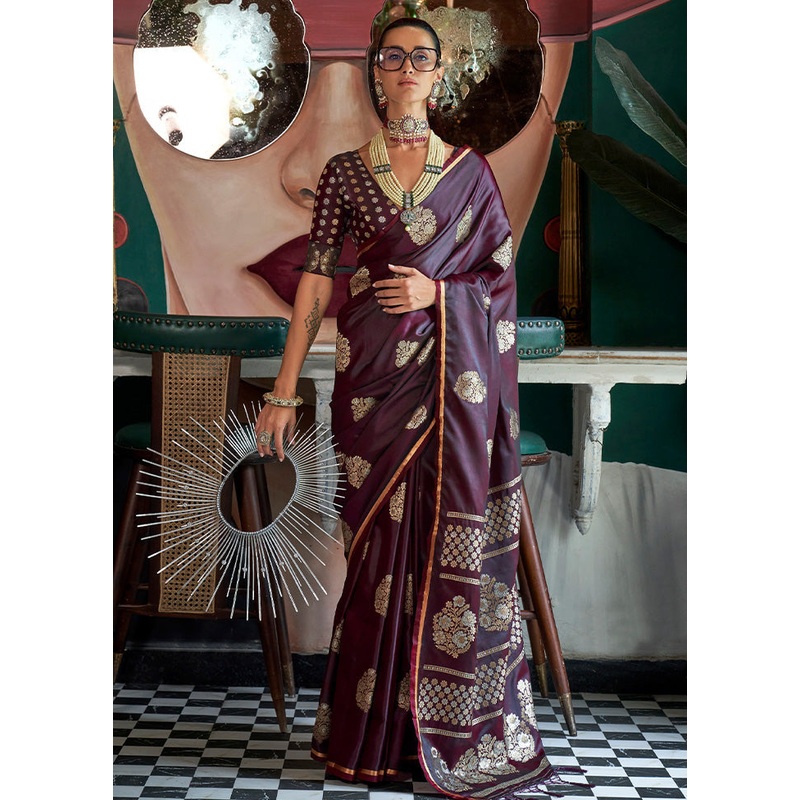 Wine Spun Silk Saree With Blouse Piece - JD986601028
