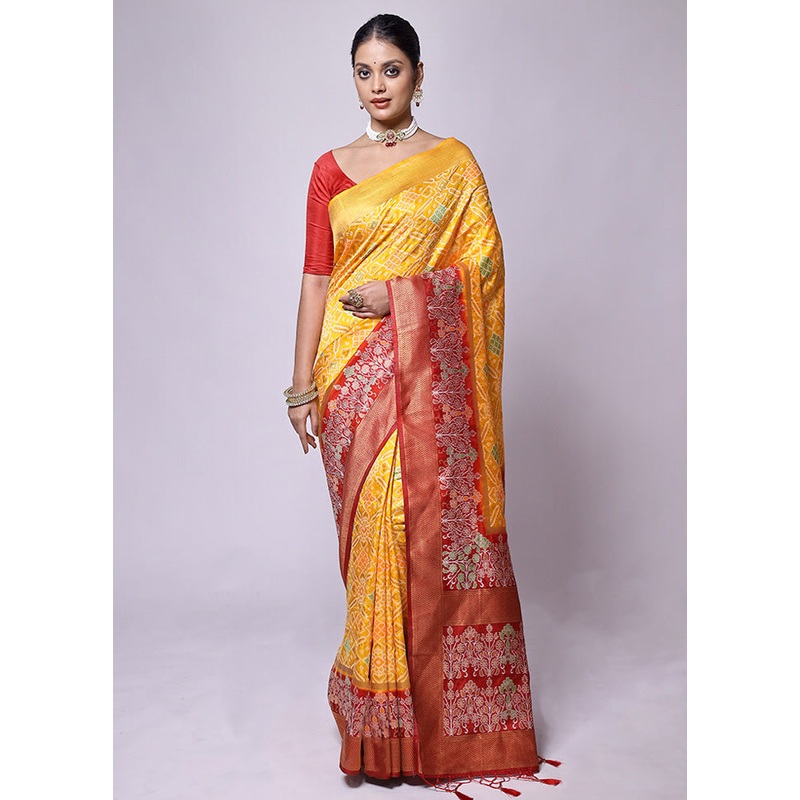 Yellow Dupion Silk Saree With Blouse Piece - JD986601182