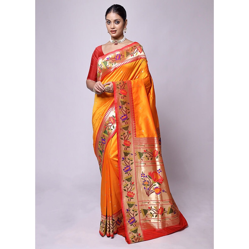 Yellow Katan Silk Saree With Blouse Piece - JD986601180