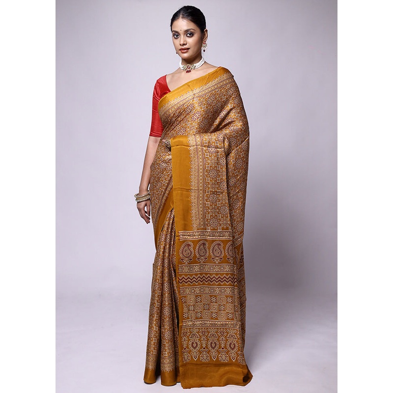 Yellow Pure Modal Silk Saree Without Blouse Piece - JD986601176