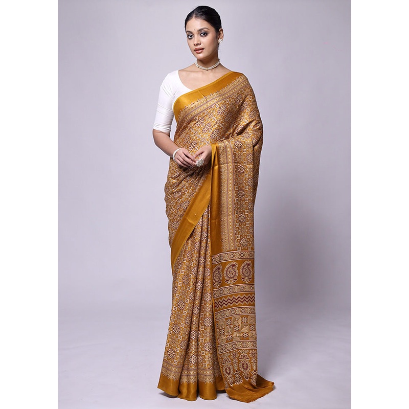 Yellow Pure Modal Silk Saree Without Blouse Piece - JD986601177
