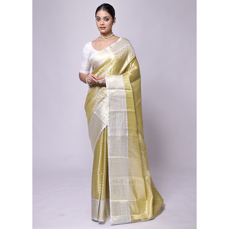 Yellow Tissue Silk Saree With Blouse Piece - JD986601175