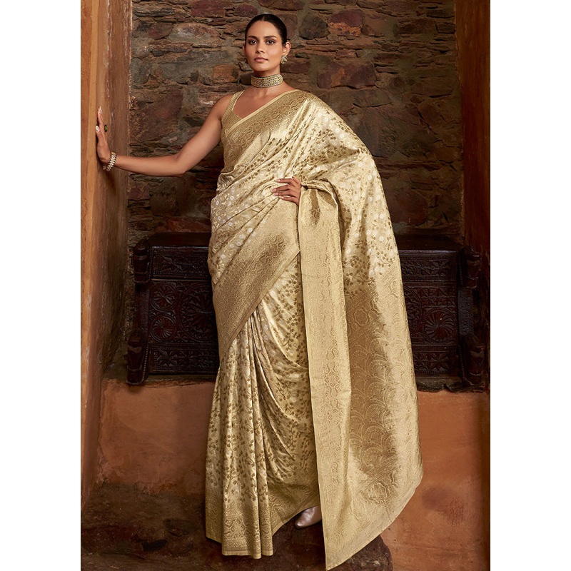 Beige Banarasi Silk Saree With Blouse Piece - JD986600990