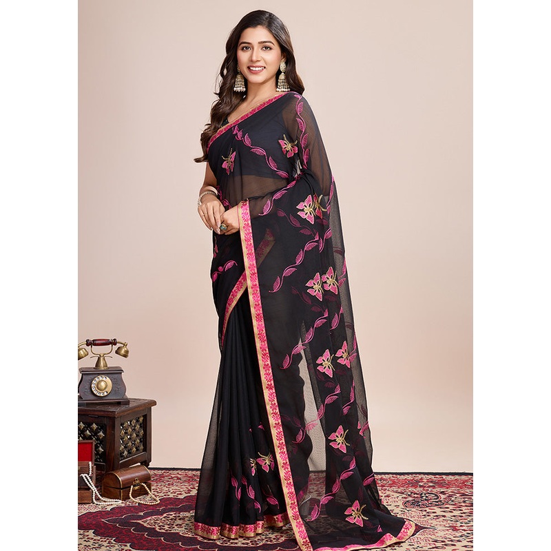 Black Georgette Saree With Blouse Piece - JD986600975