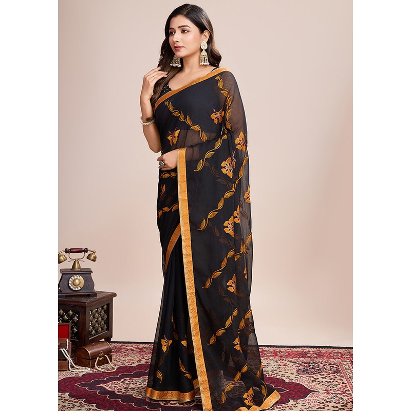 Black Georgette Saree With Blouse Piece - JD986600978