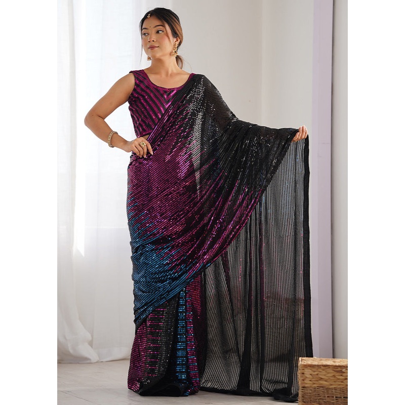 Black Georgette Saree With Blouse Piece - JD986600982
