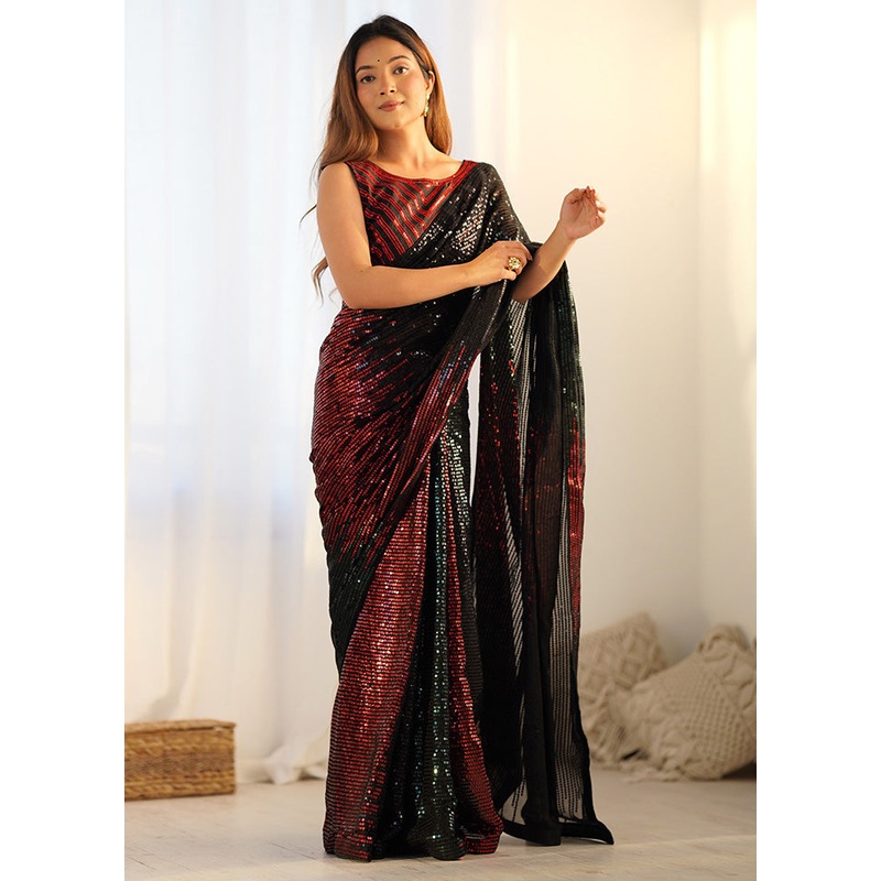 Black Georgette Saree With Blouse Piece - JD986600983