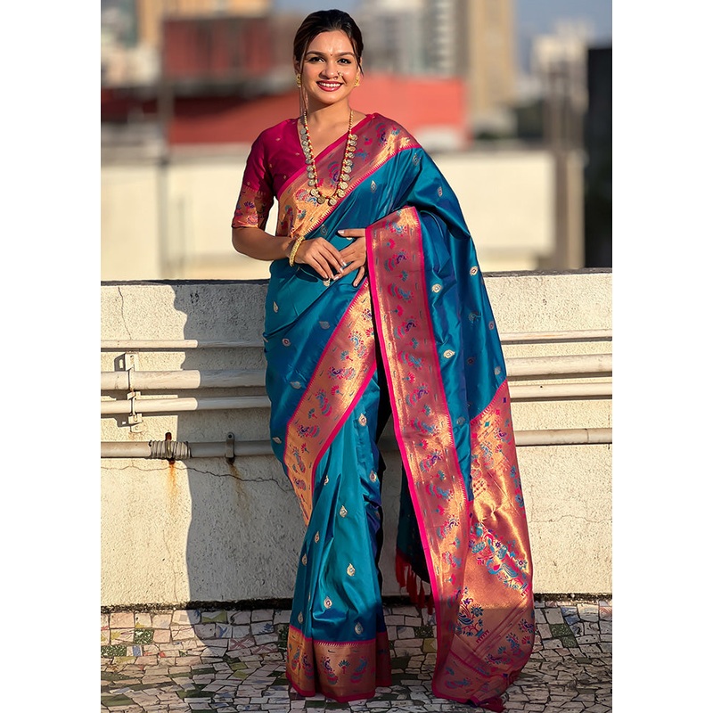 Blue Spun Silk Saree With Blouse Piece - JD986600958
