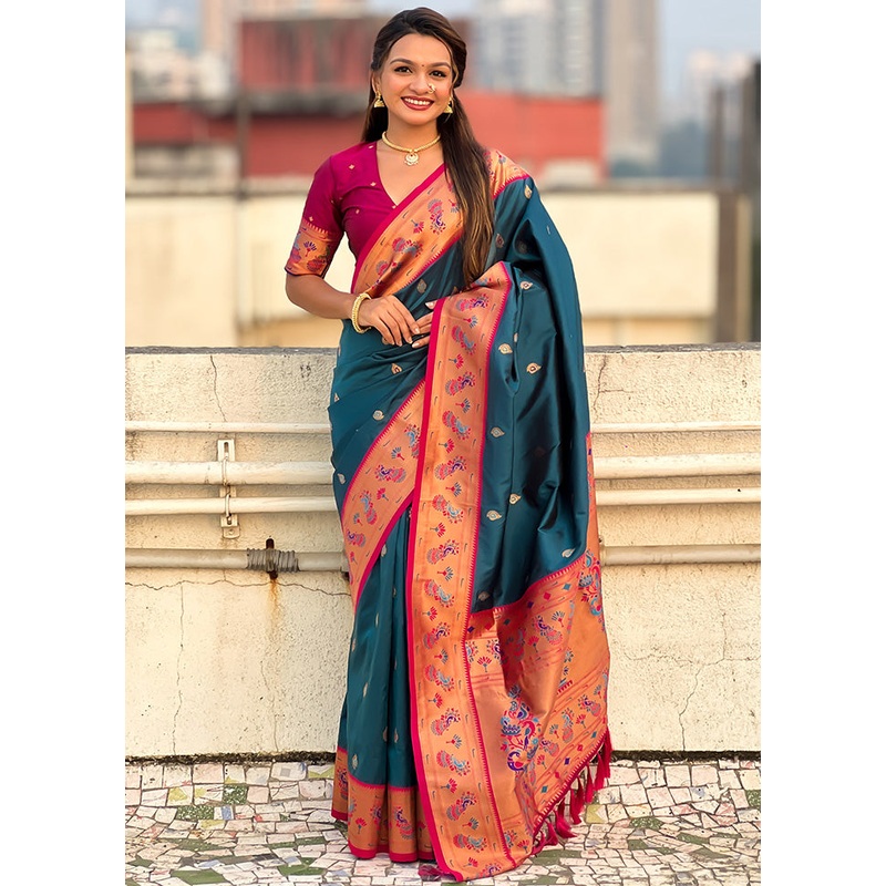 Blue Spun Silk Saree With Blouse Piece - JD986600959
