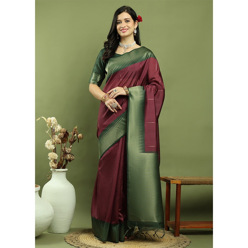 Burgundy Dupion Silk Saree With Blouse Piece - JD986601002