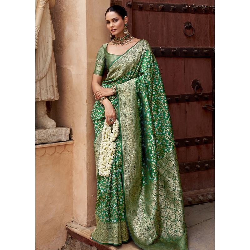 Green Banarasi Silk Saree With Blouse Piece - JD986600947