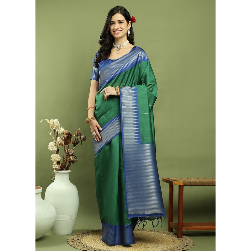 Green Dupion Silk Saree With Blouse Piece - JD986601000