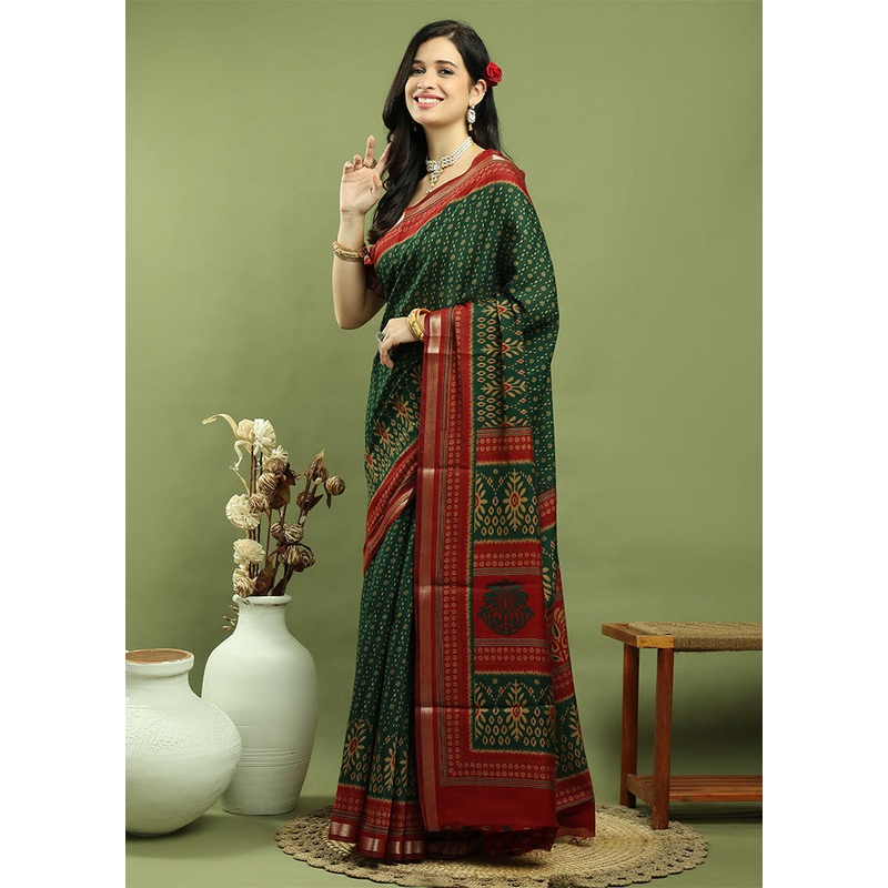 Green Dupion Silk Saree With Blouse Piece - JD986601001