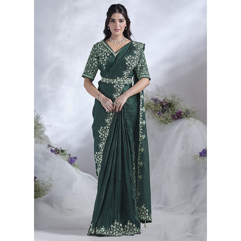 Green Satin Silk Saree With Blouse Piece - JD986600936