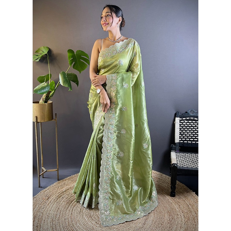 Green Spun Silk Saree With Blouse Piece - JD986600928