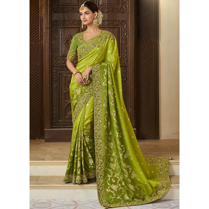 Green Spun Silk Saree With Blouse Piece - JD986600929