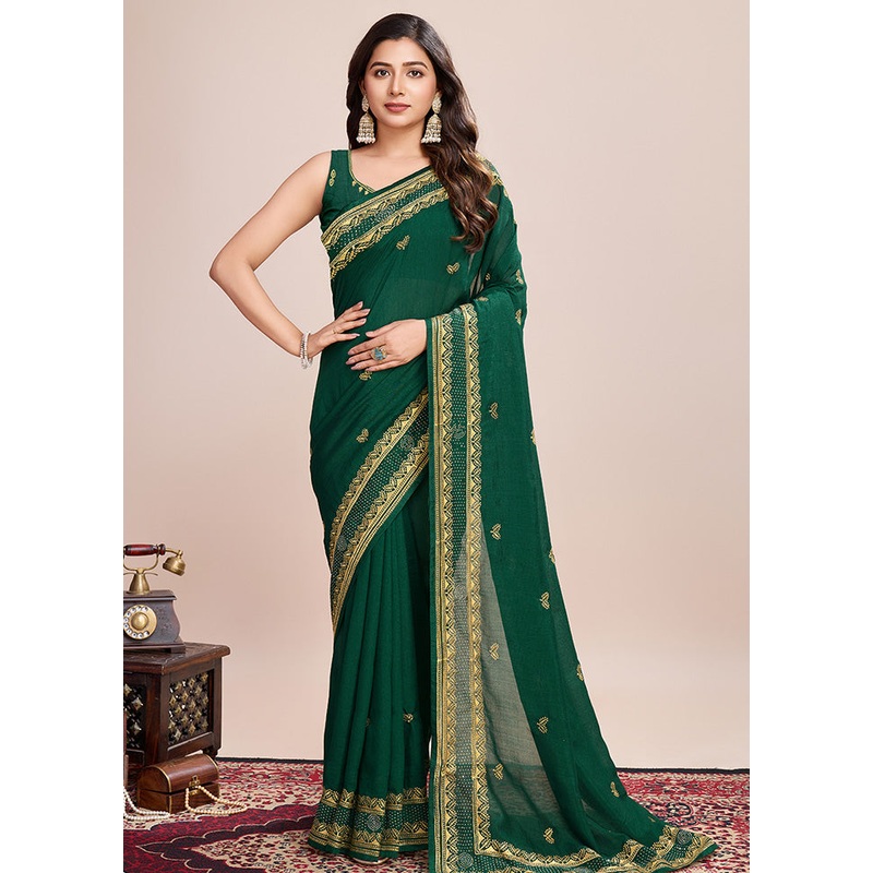 Green Spun Silk Saree With Blouse Piece - JD986600931