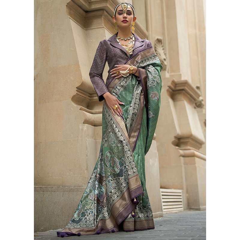 Green Spun Silk Saree With Blouse Piece - JD986600934
