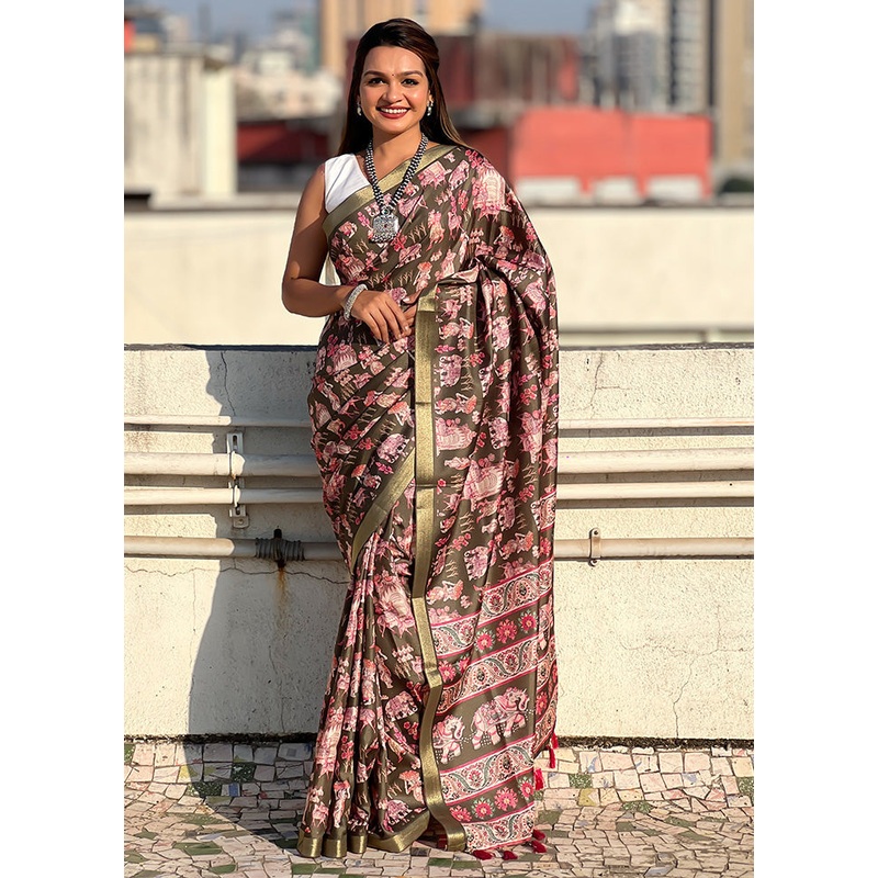 Green Tussar Silk Saree With Blouse Piece - JD986600926