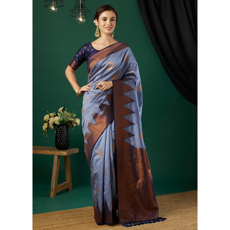 Lavender Banarasi Silk Saree With Blouse Piece - JD986600915