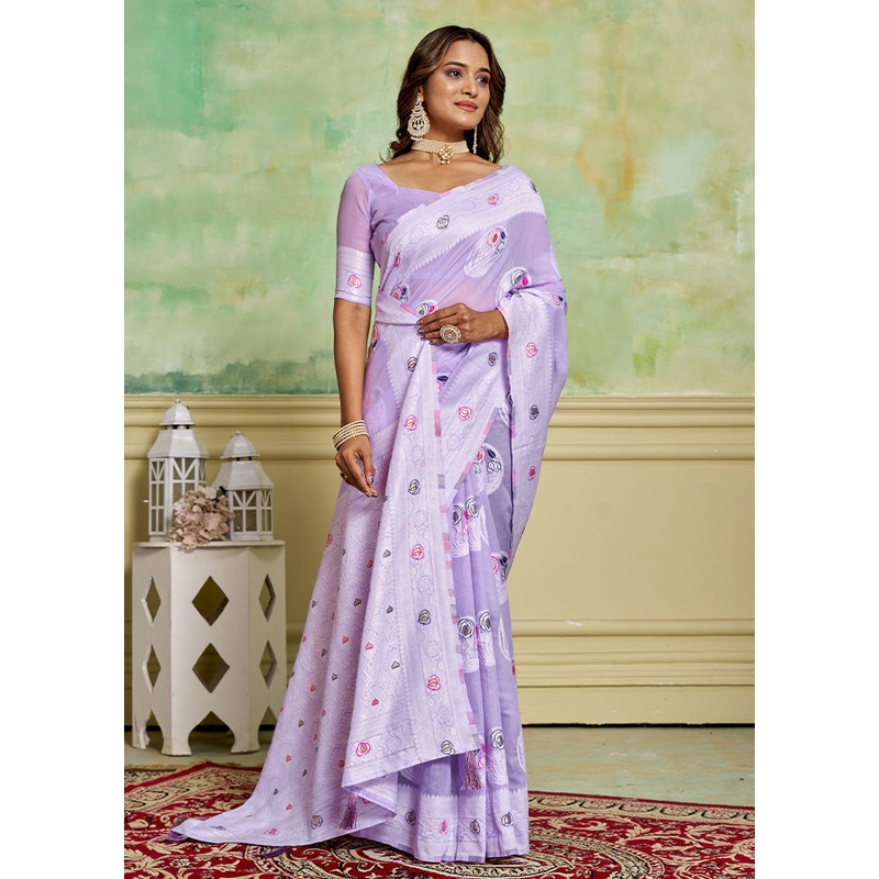 Lavender Cotton Saree With Blouse Piece - JD986600912