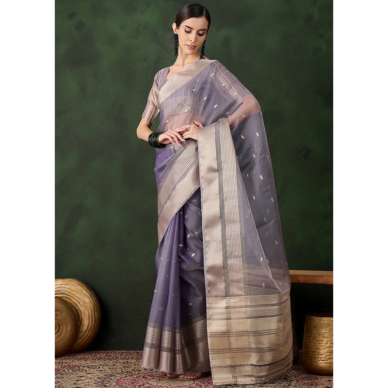 Lavender Organza Saree With Blouse Piece - JD986600909