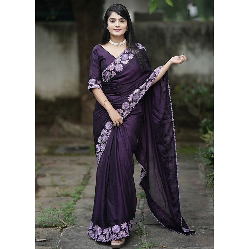 Lavender Spun Silk Saree With Blouse Piece - JD986600908