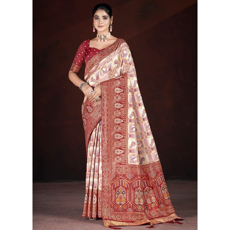 Maroon Banarasi Silk Saree With Blouse Piece - JD986600900