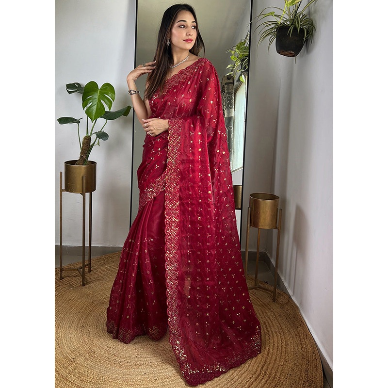 Maroon Spun Silk Saree With Blouse Piece - JD986600895