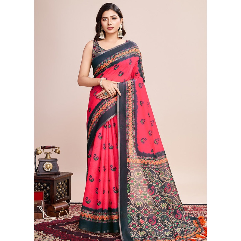 Multicolor Linen Silk Saree With Blouse Piece - JD986600883