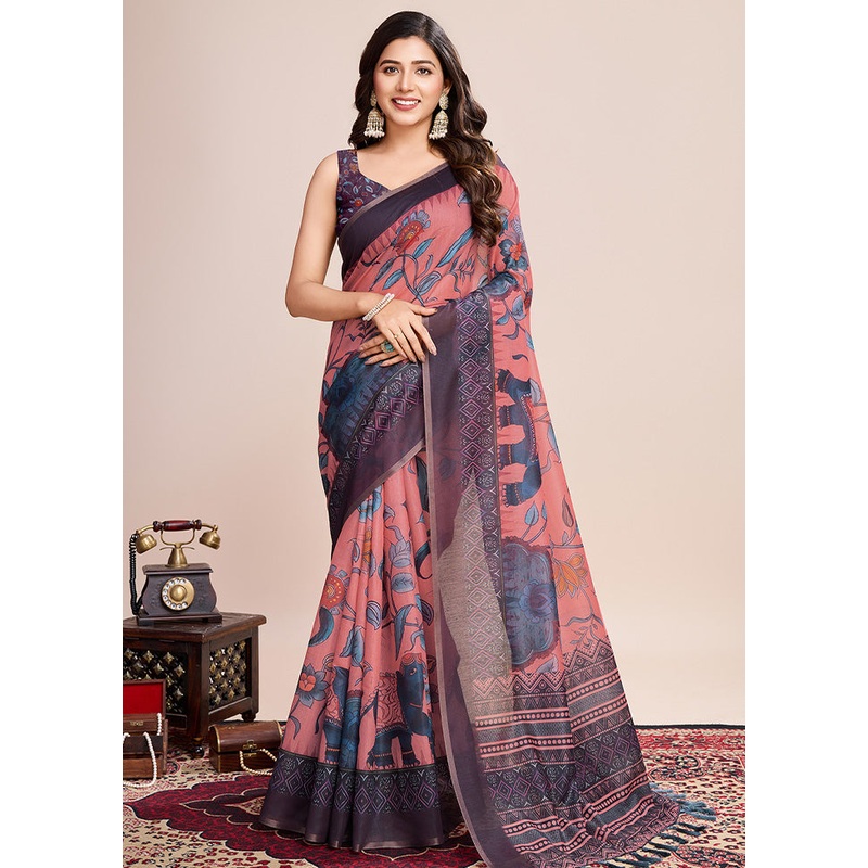 Multicolor Linen Silk Saree With Blouse Piece - JD986600884