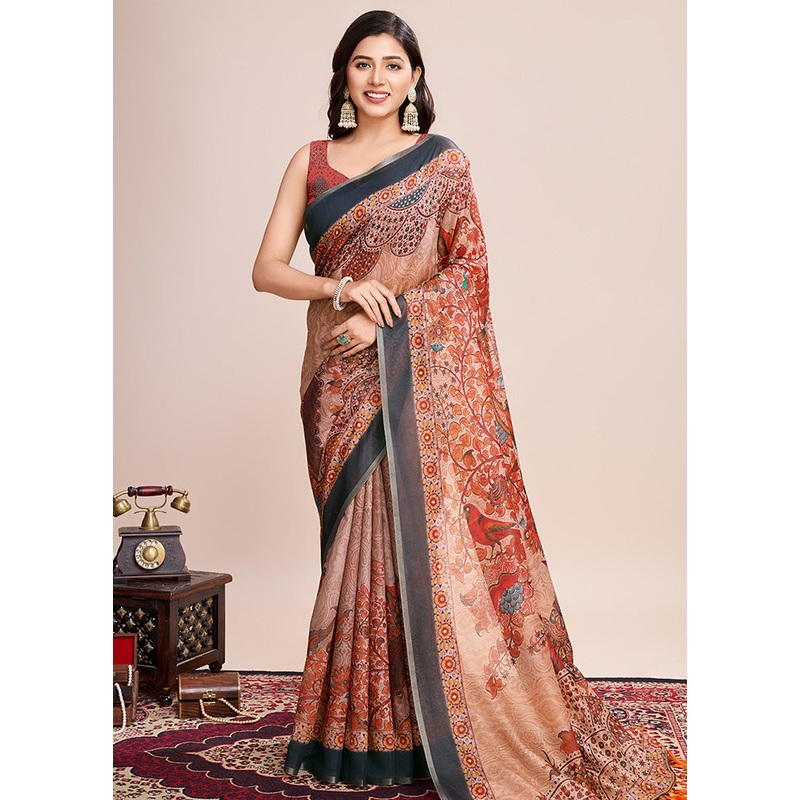 Multicolor Linen Silk Saree With Blouse Piece - JD986600885