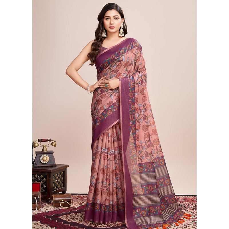 Multicolor Linen Silk Saree With Blouse Piece - JD986600886